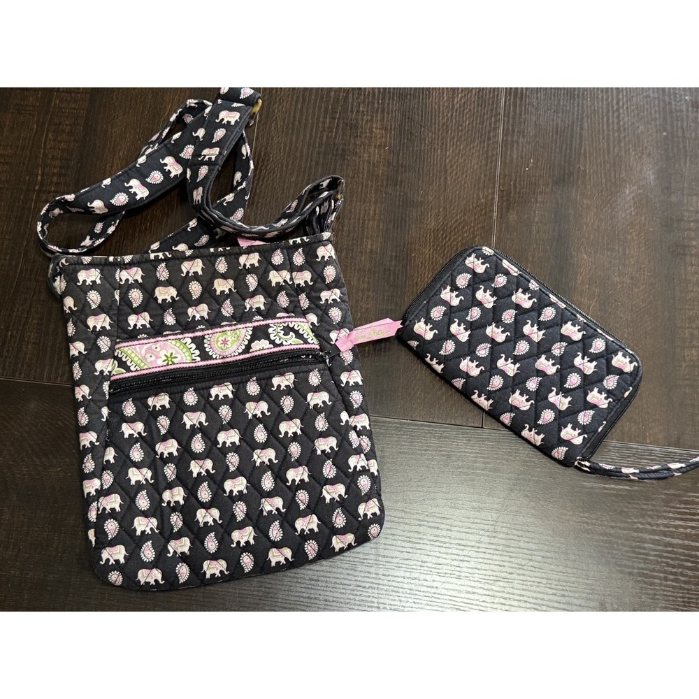 Vera Bradley Pink Elephant Hipster Crossbody Bag and Matching Wallet Set